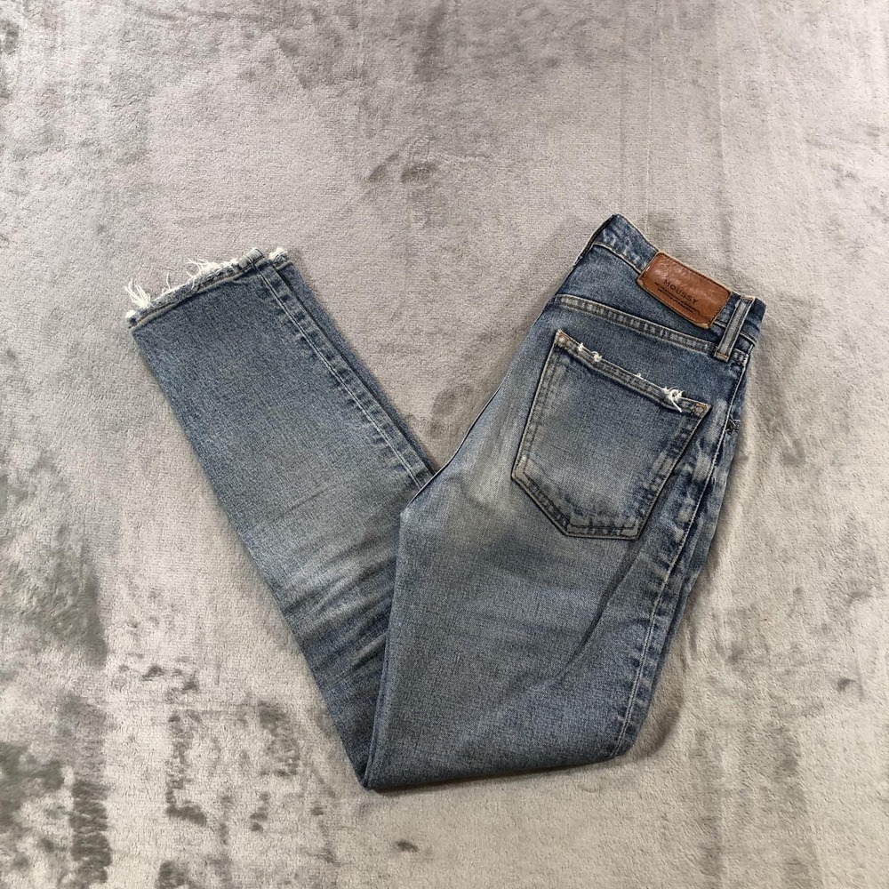 MOUSSY Jeans Womens 23 Blue High Rise Distressed Skinny Raw Hem Stretch Denim